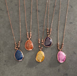 Rose Gold Plated Natural Stone Necklace with 8 Silver Beads