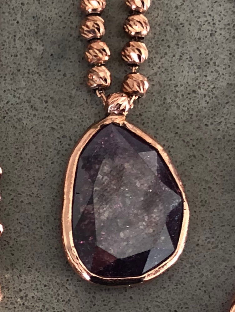 Rose Gold Plated Natural Stone Necklace with 8 Silver Beads PURPLE