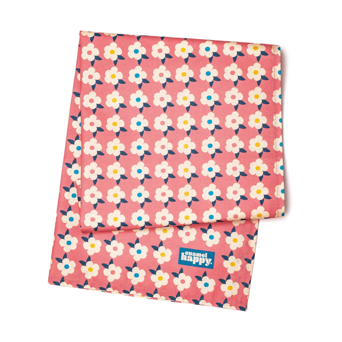 ROSE PINK GIFT SET For Her Retro Floral Enamel Cup - Beautiful Tin Mug - Cork Coaster - Pin Badge - Tea Towel - Colourful Home