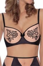 Roza Mehendi Push Up Bra Black & Skin