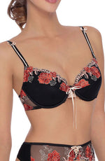 Roza Natali Black Embroidered Flowers Bra