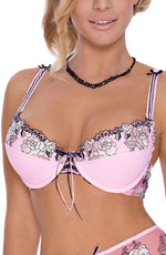 Roza Natali Pink Floral Embroidered Lace Up Bra