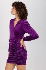 Rue Paris Velour Long-Sleeve Evening Dress with Decorative Creases
