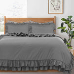 Ruffled Borders Duvet Cover Set Grey Super King