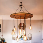 Rustic Industrial Cable Reel Cascade Chandelier