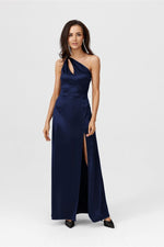 Satin Asymmetric Cut Long Maxi Occasion Dress | Roco Fashion