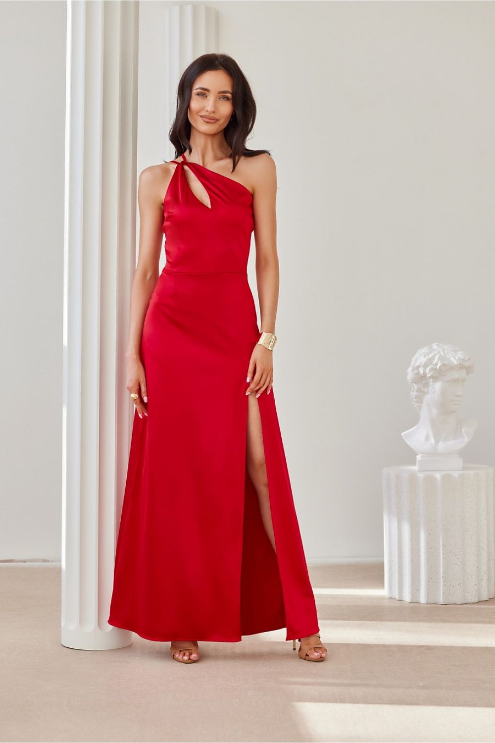 Satin Asymmetric Cut Long Maxi Occasion Dress | Roco Fashion