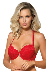 Roza Sefia Halter Neck Push-up Plunge Bra Red