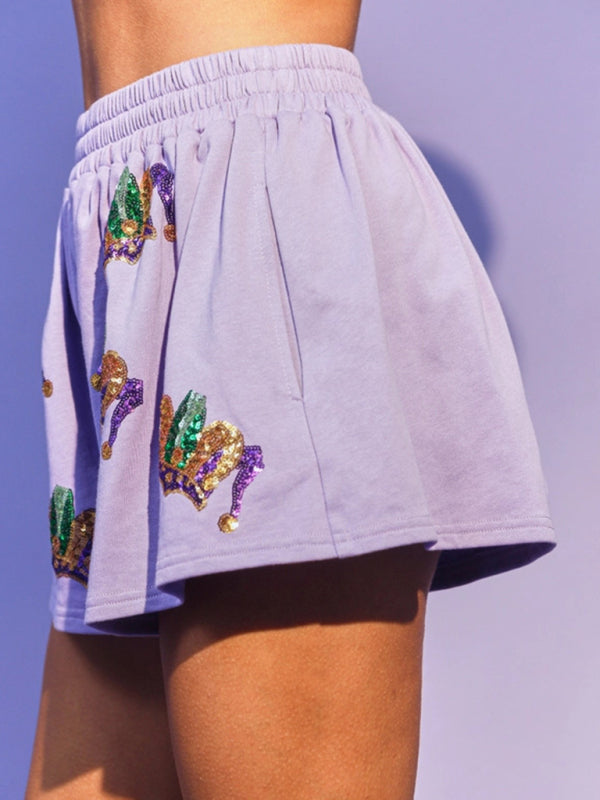 Sequin Print Casual Short-sleeve and Shorts & Top Loungewear Set