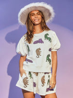 Sequin Print Casual Short-sleeve and Shorts & Top Loungewear Set