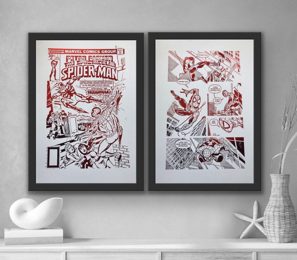 Set of 2 Spider Man Comic Cover & Comic Strip Foil Prints