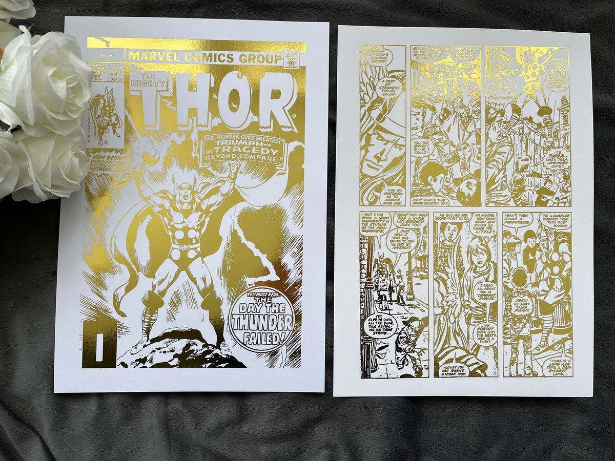Set of 2 Thor Comic Cover & Comic Strip Foil Prints