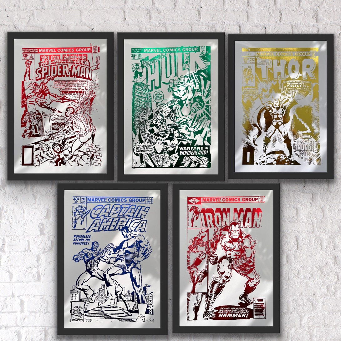 Set of 5 Superhero Foil Prints