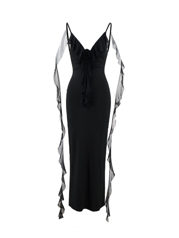 Sexy V-neck Backless Strap Fishtail Evening Fitted Maxi Dress