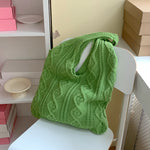 Shoulder Knitted Woolen Crochet Tote Bag Green 55x37x2