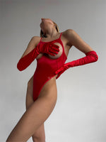 SHOW Red Open Bust Bodysuit One Size