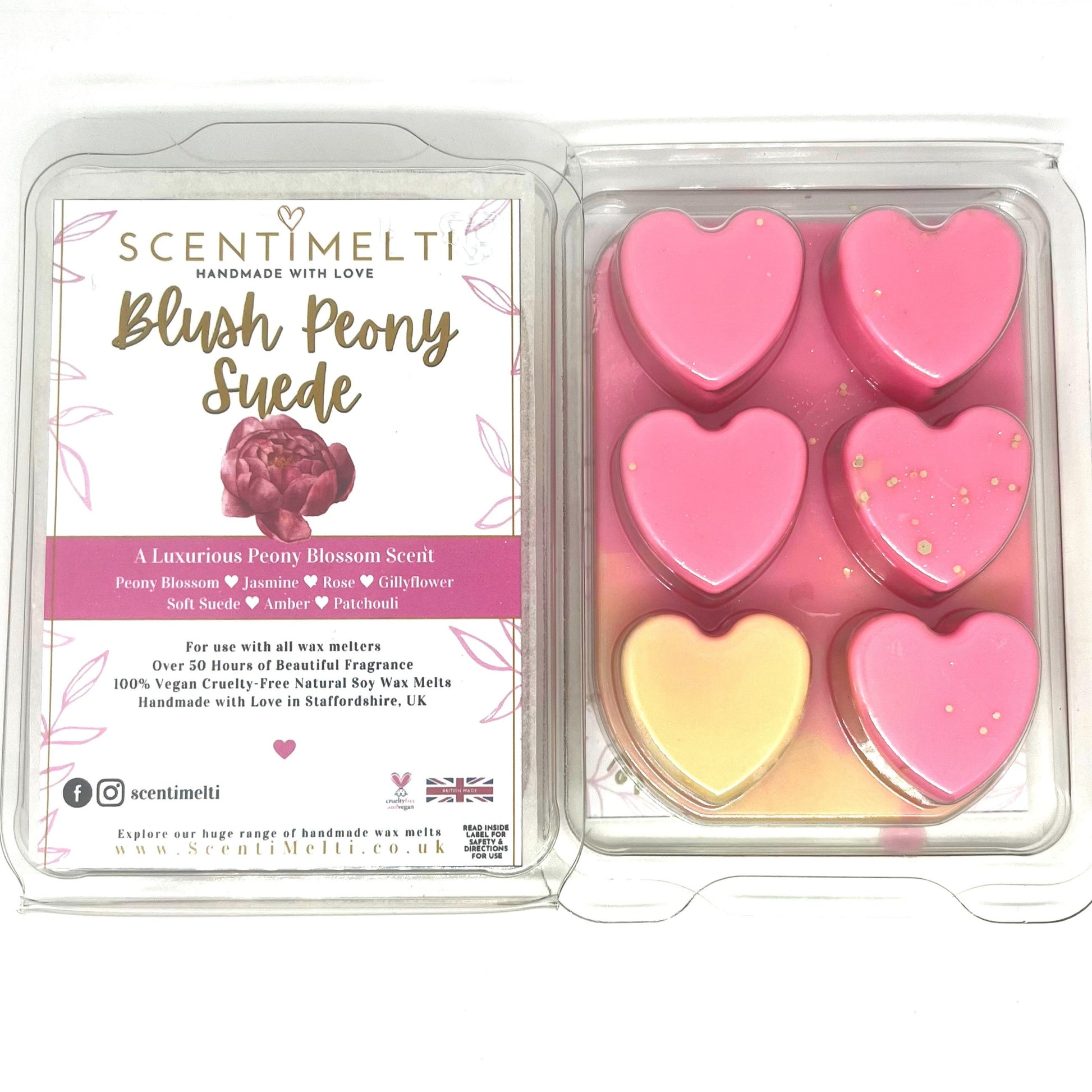 Blush Peony Suede JM Inspired Heart Clamshell Wax Melts - ScentiMelti  Blush Peony Suede JM Inspired Heart Clamshell Wax Melts
