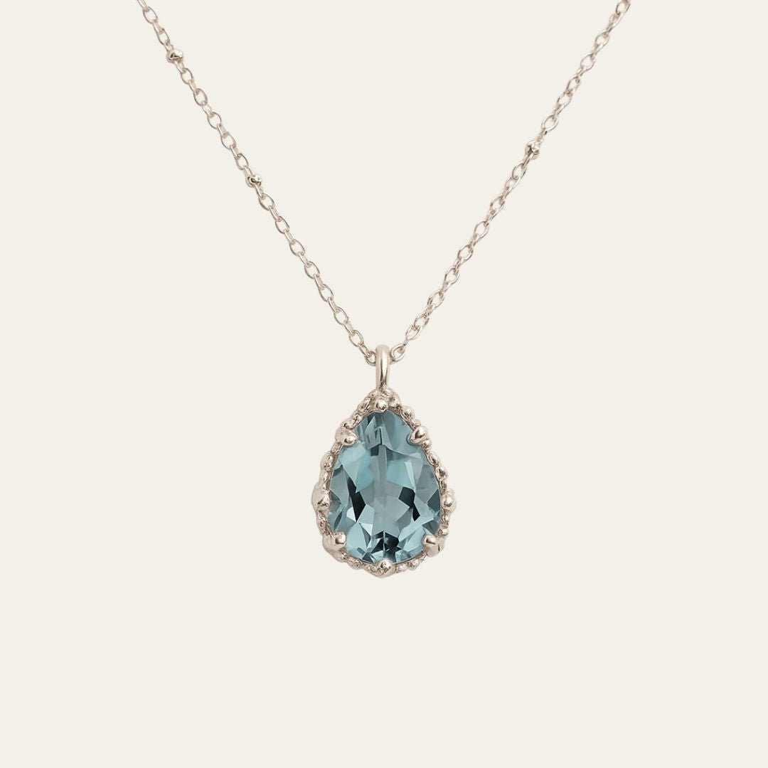 Dainty London Silver Blue Topaz Necklace - Aurelia
