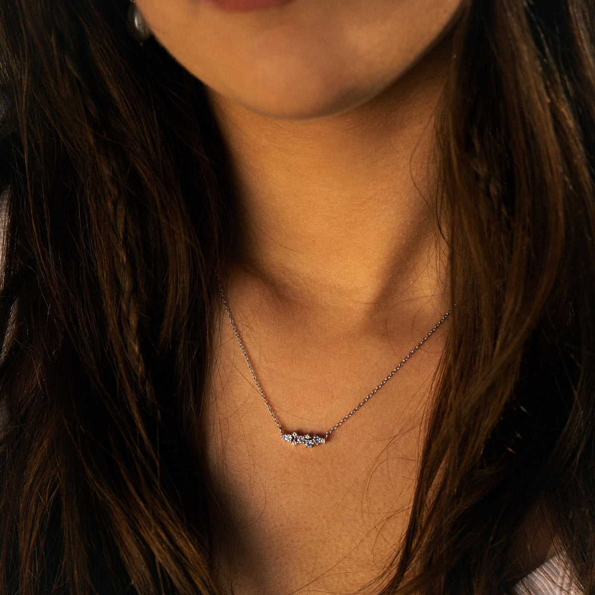 Dainty London Silver Cluster Gemstone Necklace - Elara