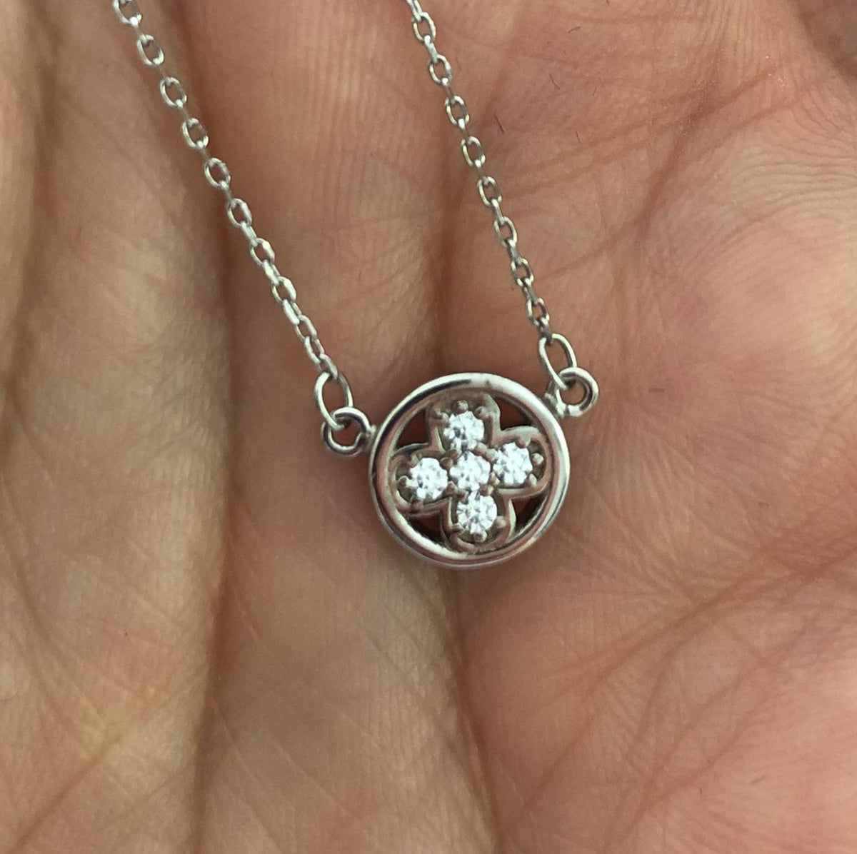 Silver Pendant on 45cm Silver Chain Various Designs Circle with 5 stones