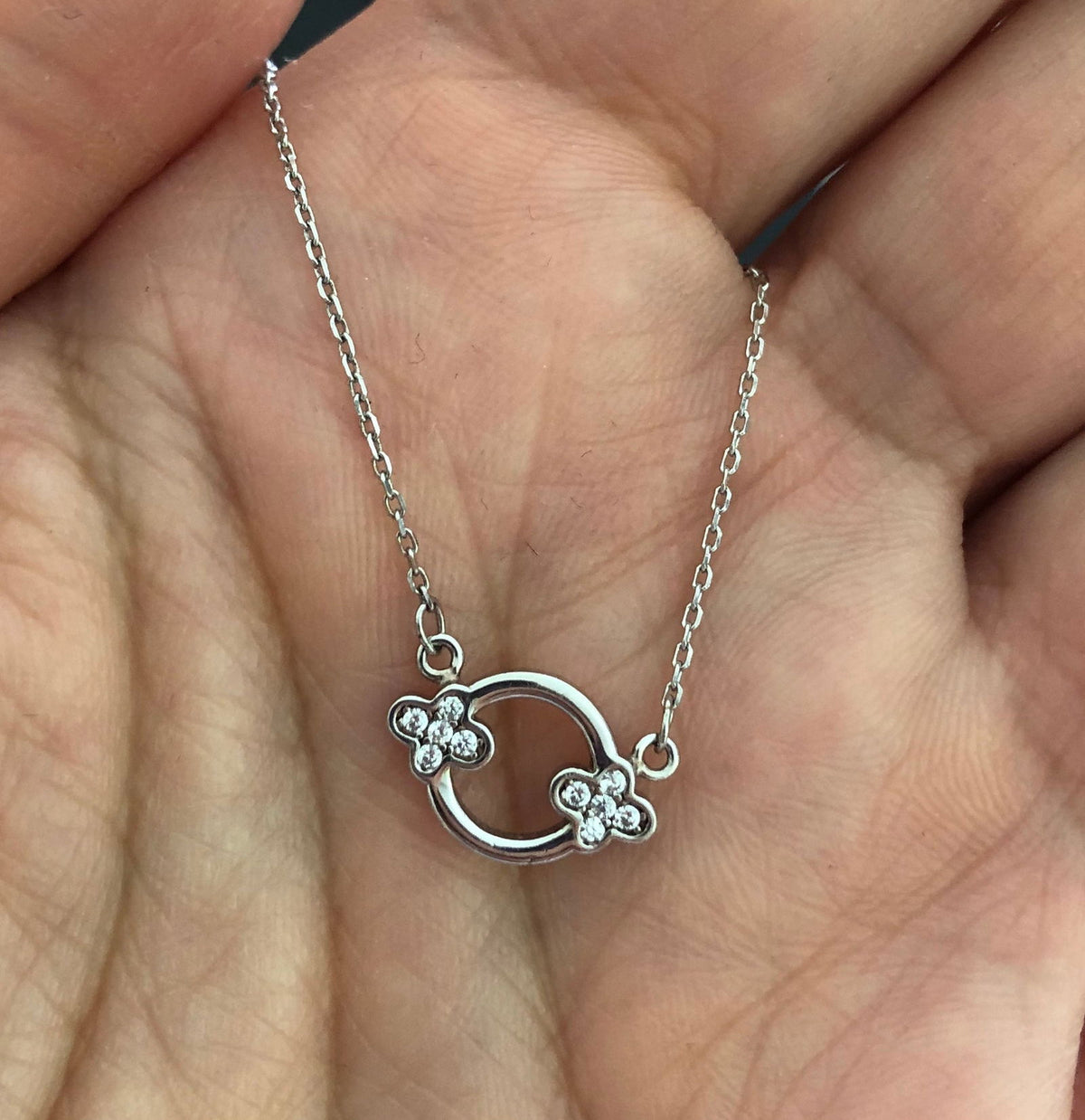 Silver Pendant on 45cm Silver Chain Various Designs Circle with 2 clovers