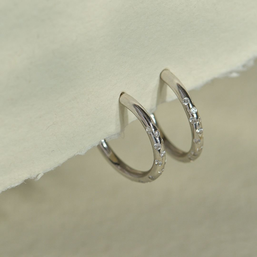 Dainty London Silver White Topaz Gemstones- Seren Hoops
