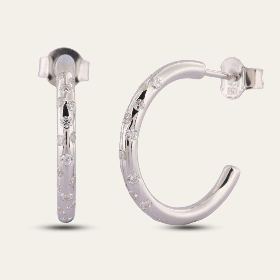 Dainty London Silver White Topaz Gemstones- Seren Hoops