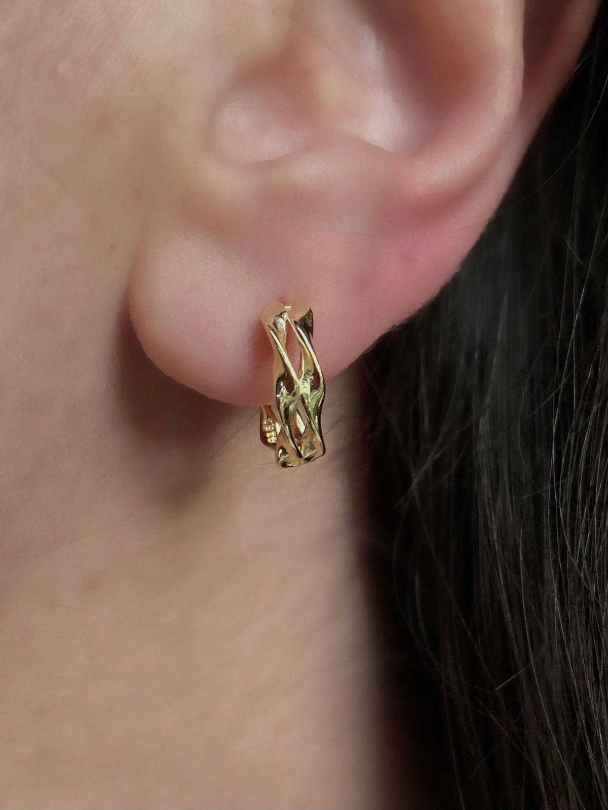 Small Double Twist Hoops Yellow Gold Plated Silver