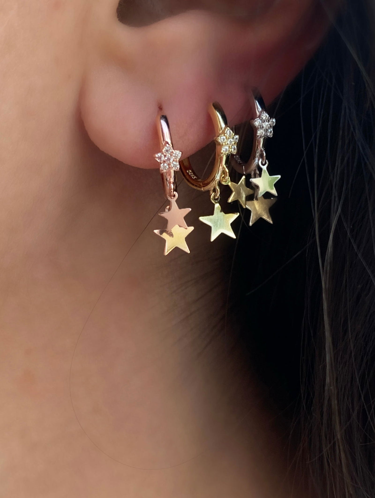 Small Hoop Earrings with 3 Stars
