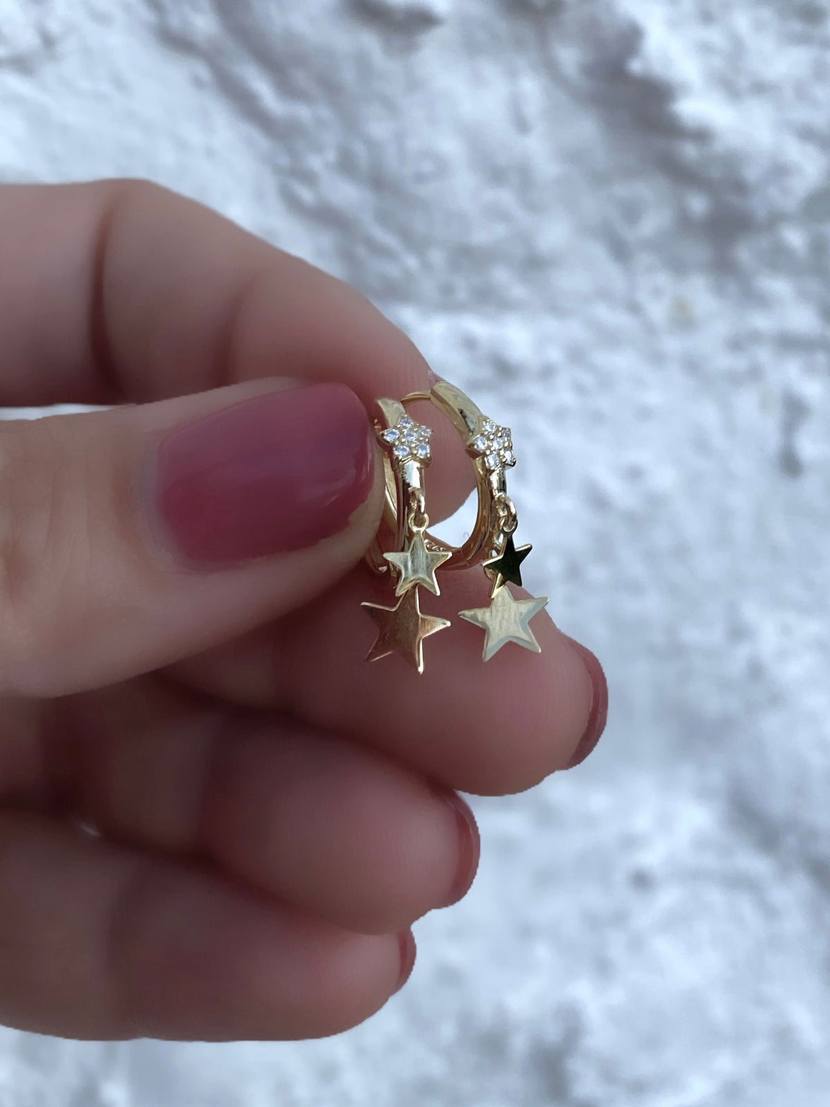 Small Hoop Earrings with 3 Stars Yellow Gold Plated Silver