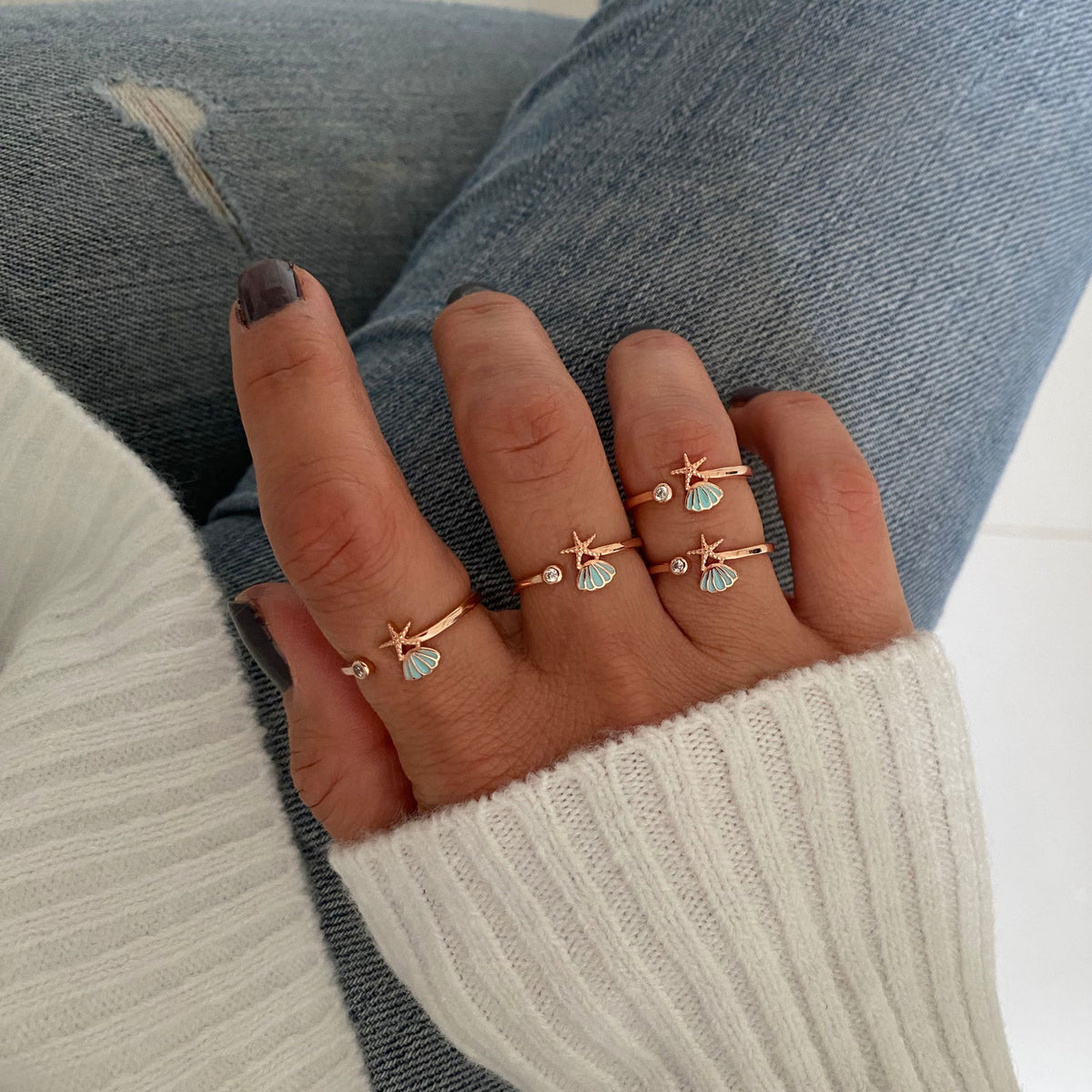 Small Sea Shell Ring - Blue enamel