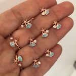 Small Sea Shell Earring & Ring Set - Blue enamel