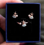 Small Sea Shell Earring & Ring Set - Blue enamel