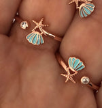 Small Sea Shell Earring & Ring Set - Blue enamel