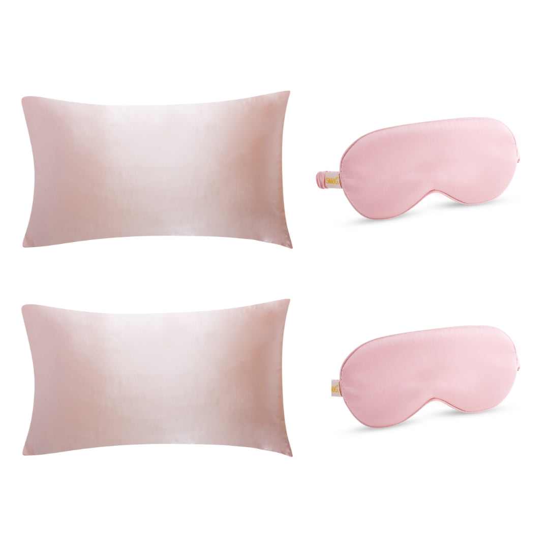 Satin Pillowcases & Sleep Masks Set - Pink