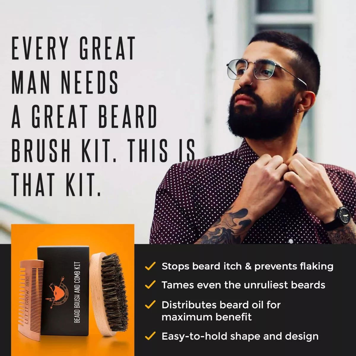 Mission Beard Soft Bristle Beard, Brush & Comb Kit