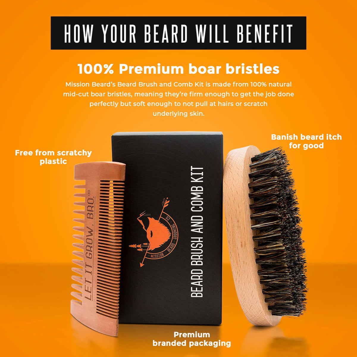 Mission Beard Soft Bristle Beard, Brush & Comb Kit