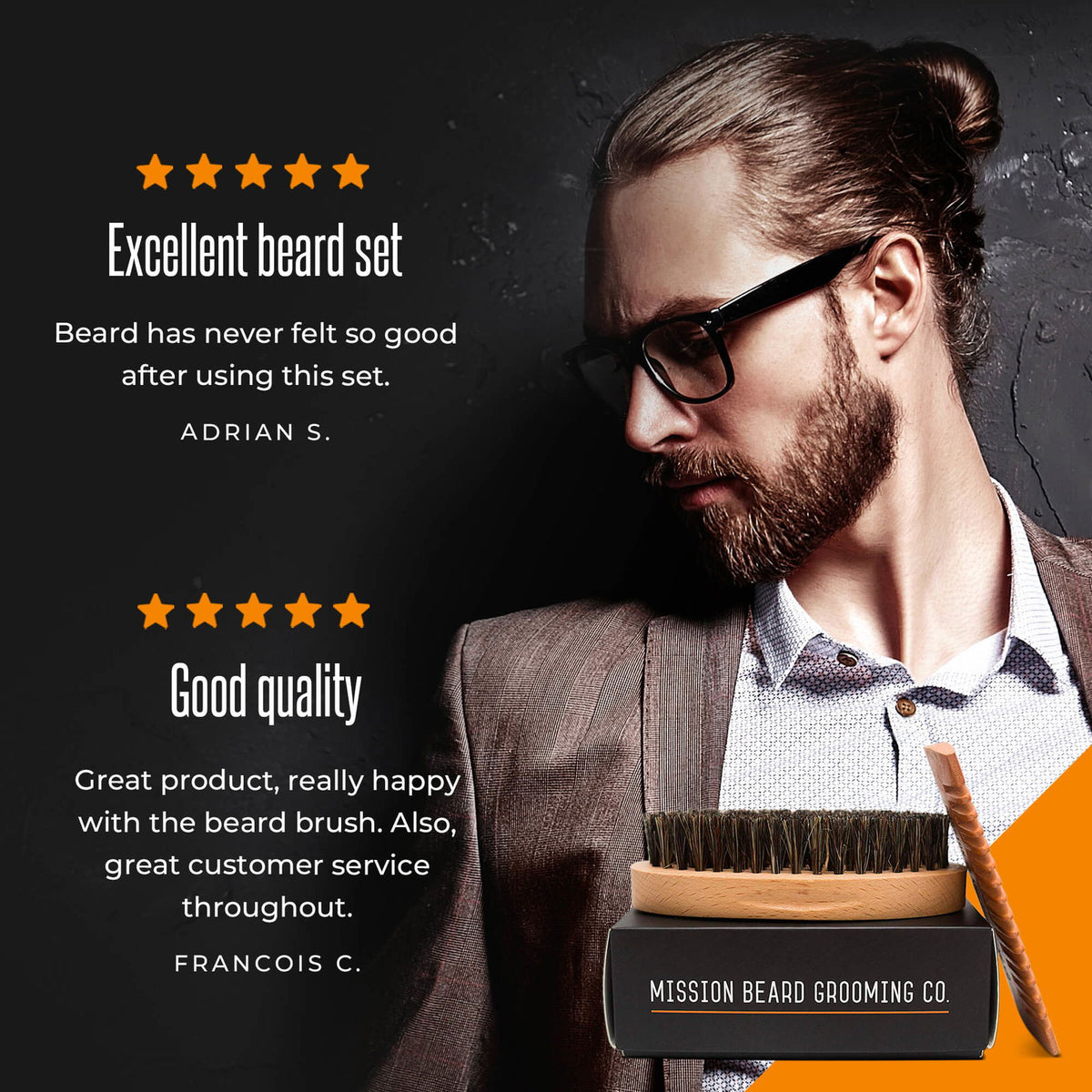Mission Beard Soft Bristle Beard, Brush & Comb Kit