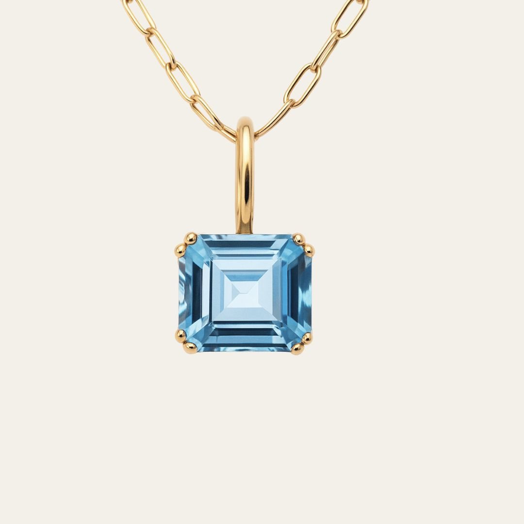 Dainty London Large Gold Blue Topaz Necklace - Astrid