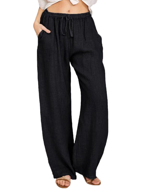 Solid Loose Loungewear Trousers with Pockets Black