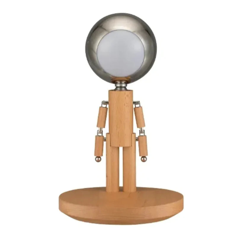 Solid Wooden Robot Moon Desk Bedroom Bedside Living Room Lamp