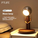 Solid Wooden Robot Moon Desk Bedroom Bedside Living Room Lamp