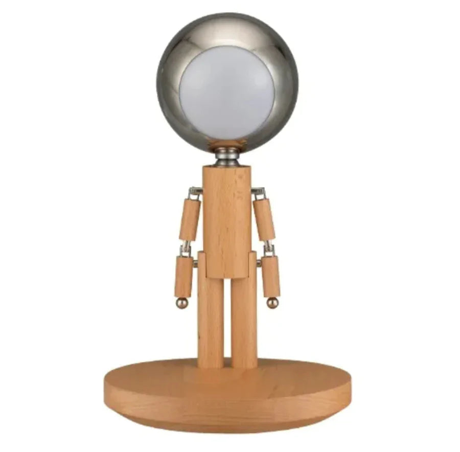 Solid Wooden Robot Moon Desk Bedroom Bedside Living Room Lamp Beech Single color warm light