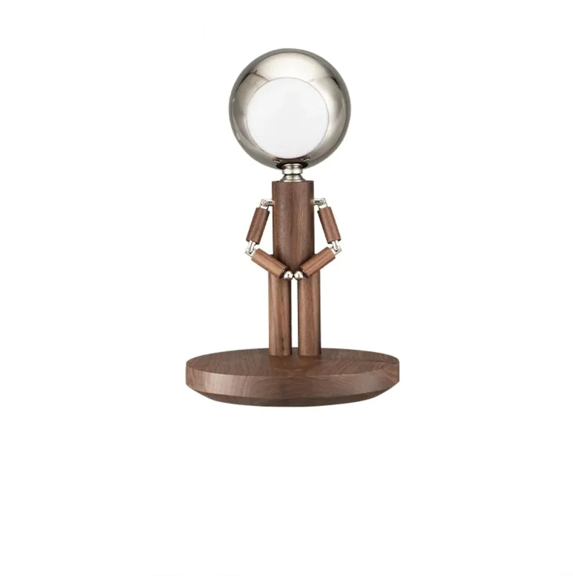 Solid Wooden Robot Moon Desk Bedroom Bedside Living Room Lamp Black Walnut Three color warm light