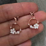 Spring Floral Rose Gold Earrings With Clear stones and white flower -RGPS