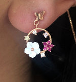 Spring Floral Rose Gold Earrings With pink Stones