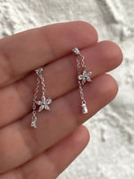 Spring Floral Rose Gold Earrings Single clear zircon flower - White Silver