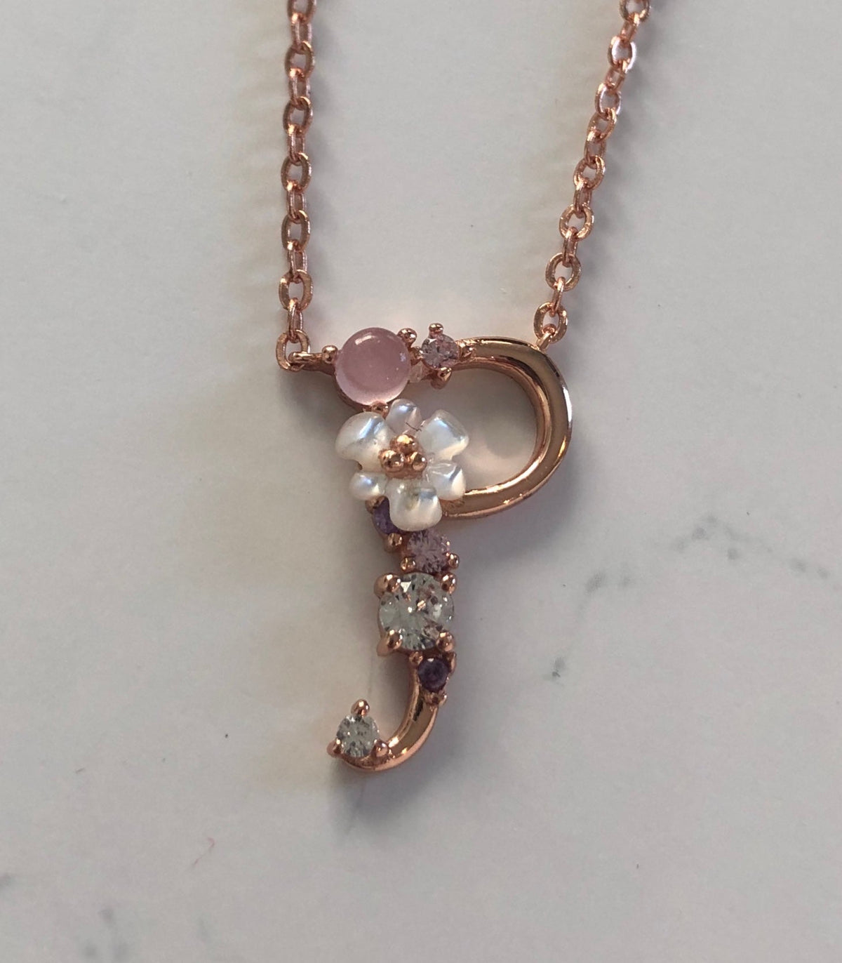 Spring letters- Initials - Rose gold plated silver P