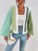 Spring / Summer Stylish Knitted Cardigan with Contrast Colours Green
