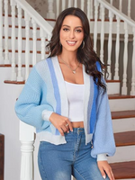 Spring / Summer Stylish Knitted Cardigan with Contrast Colours Sky blue azure